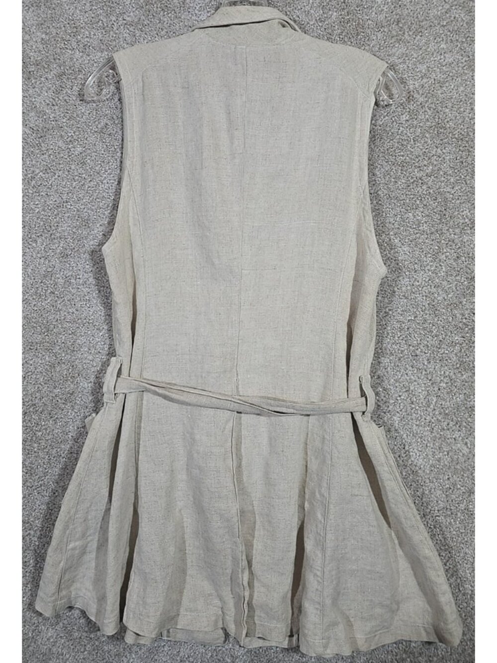 Vtg Linen Vest Long Belted Pockets Collar Beige Boho Maiden America Denver Sz S - Picture 8 of 11